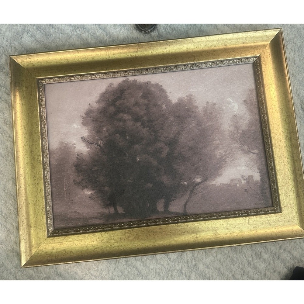 Landscape Tree Framed Art Wall decor Gold-tone Frame 112x16"